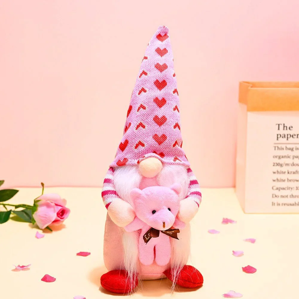 Pink and Red Lovebirds Heartwarming Set of 2 Valentines Gnomes, Standing Plush